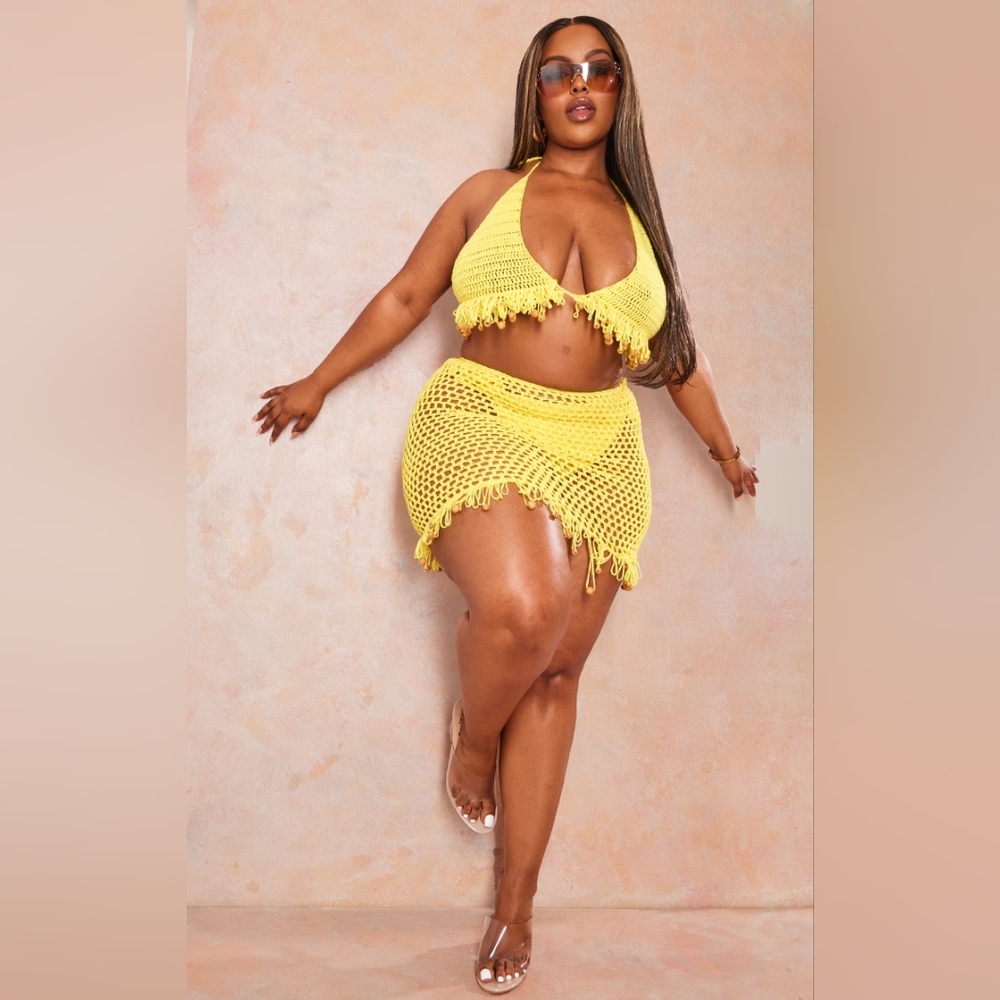 Yellow Crochet Cover-up Skirt (XL)